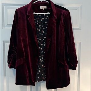 Skies Are Blue Women's Velvet Blazer - Rich Burgundy